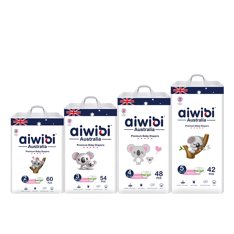 Aiwibi Baby Diapers/Nappies Soft Premium 20 Ft Container Diapers Nappy Pretty Softcare Sleepy Baby Tape Diaper Wholesalers