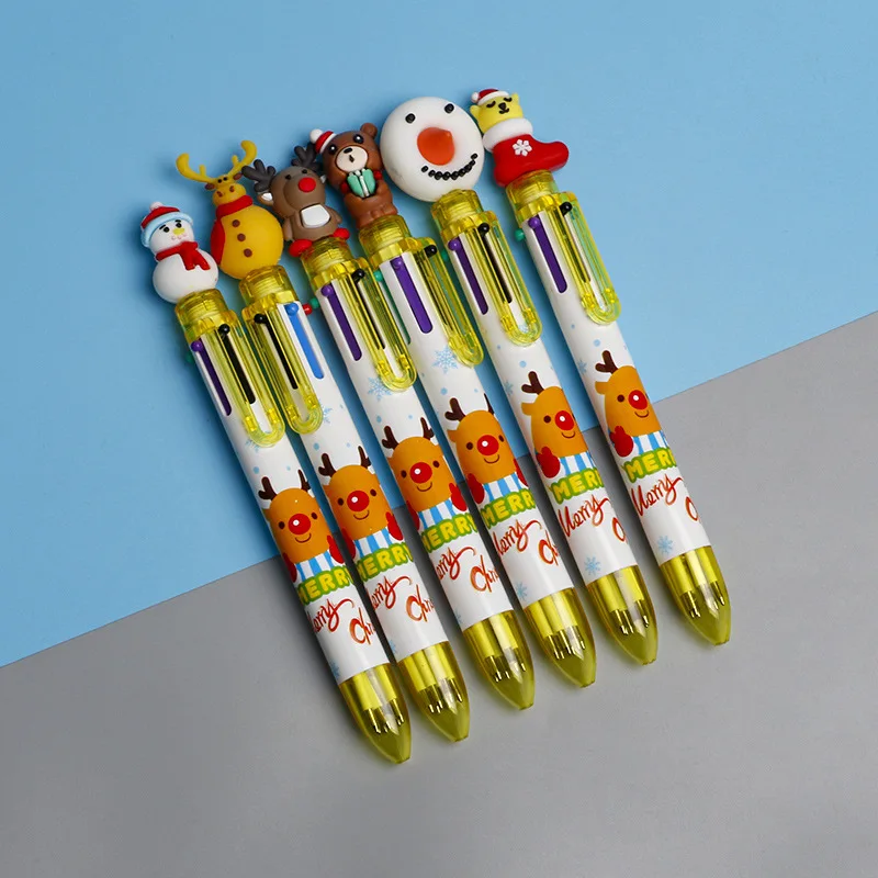 2022 Christmas Stationery Christmas Ten color Student Stationery Wholesale Cartoon Multi color Pen Lovely Elk Ball Pen
