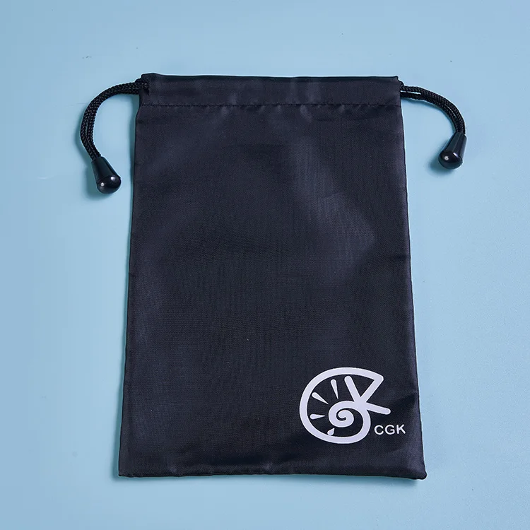 Cheap small black nylon mesh drawstring bag with custom logo