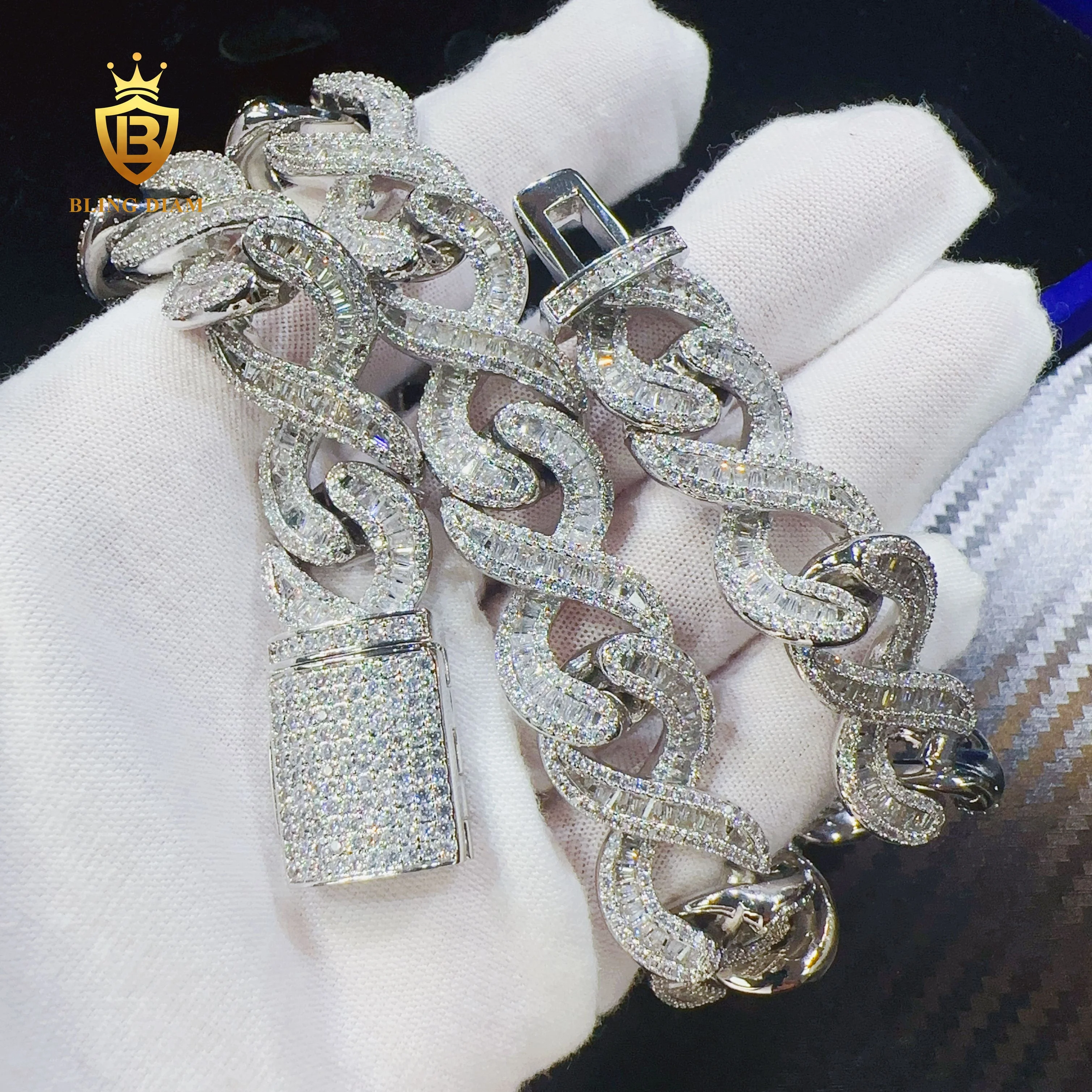 Блиндиам ювелирные изделия модная цепь хип-хоп 15 мм багет дизайн AAAAA + CZ бриллиантовые кубинские цепи для мужчин