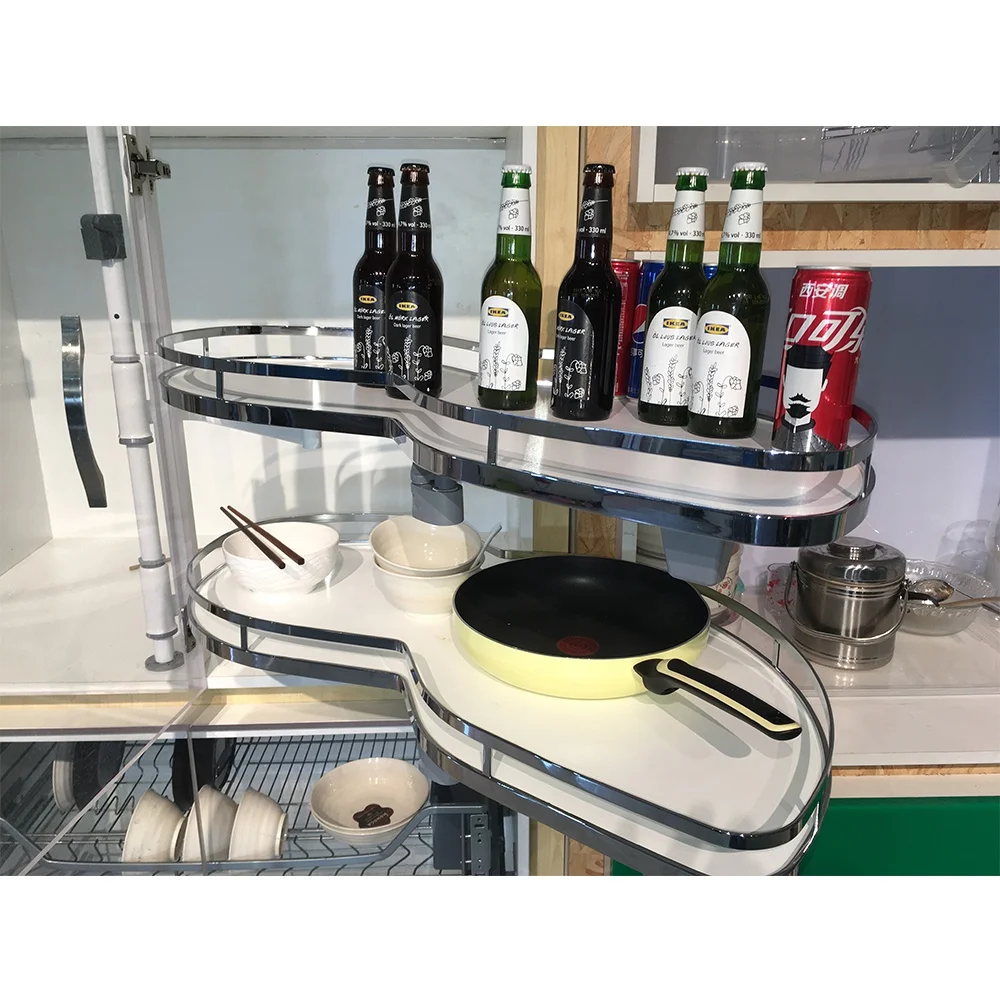 For kitchen cupboard cabinet chromed or powder coating slide pull out corner swing tray basket show hand peanut mechanism trays