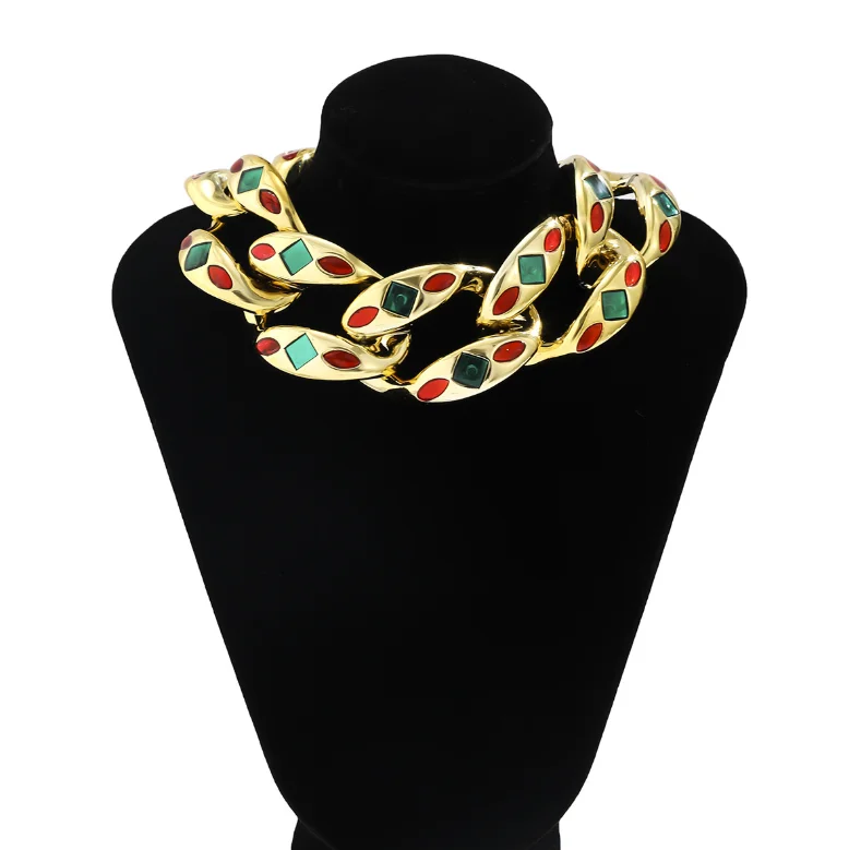 Personalized Exaggerated Colorful Oil Drip Acrylic Chunky Chain Necklace for Women Fashion Hip Hop Party Jewelry Accessories