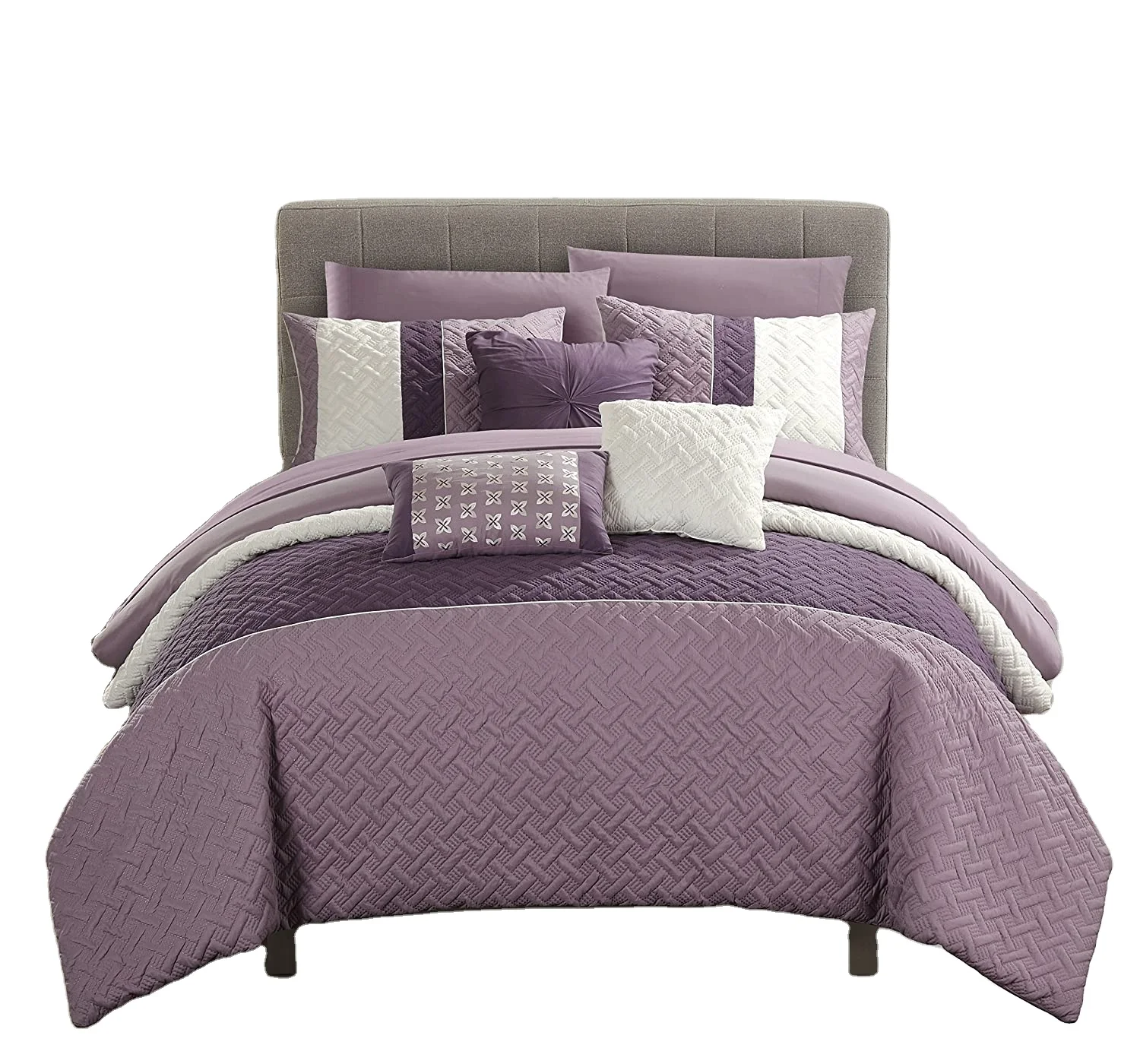 7 Piece detailed quilted embroidered stitching Bag Bedding Queen