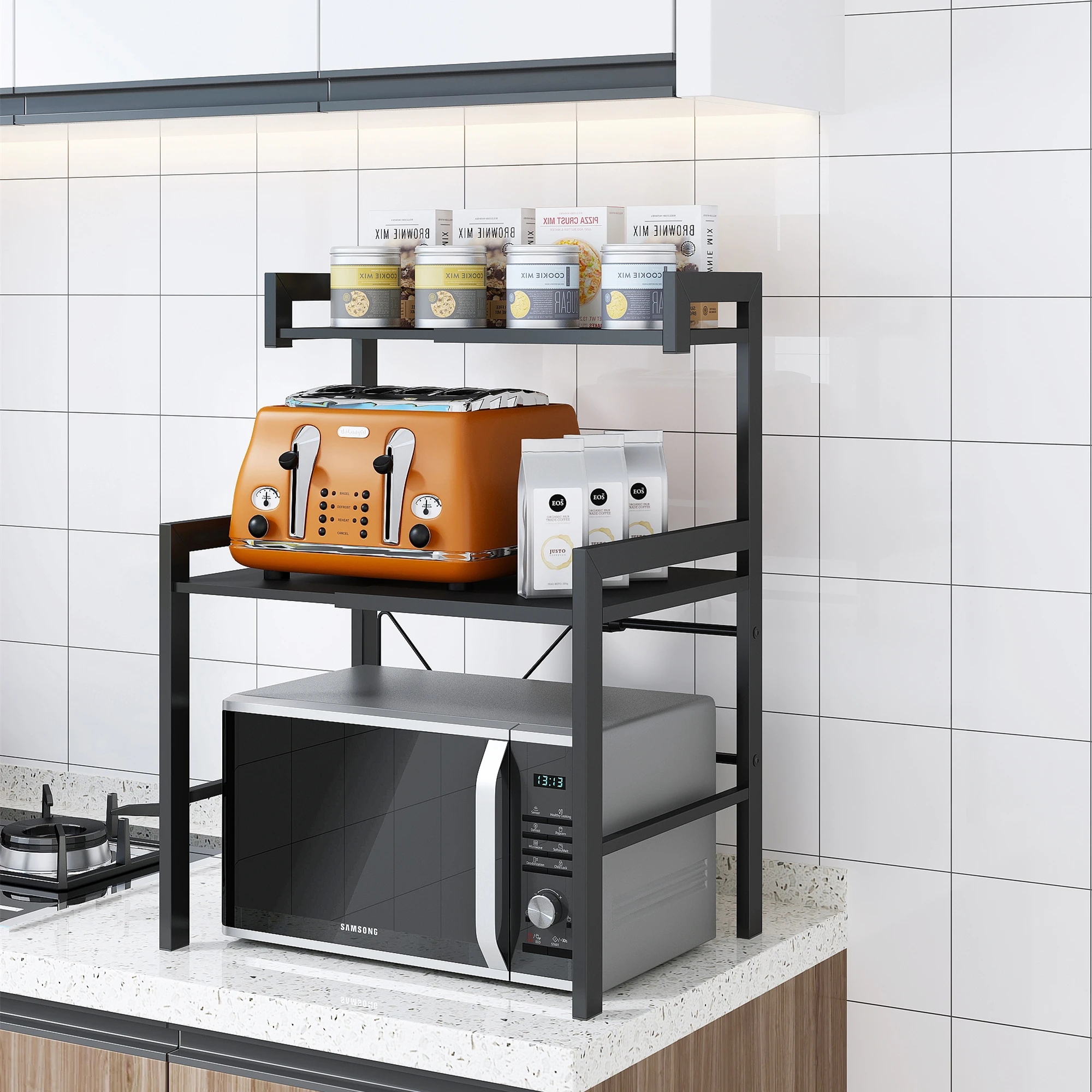 
Extension Two And A Half Tiers Carbon Steel Microwave Oven Rack Storage Shelf 