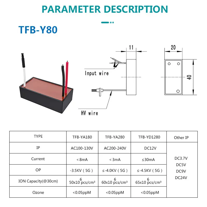 TFB-Y80 High Efficiency DC4.0KV Vacuum Cleaner Negative ion Generator Ionizer Module  Air Purifier Parts