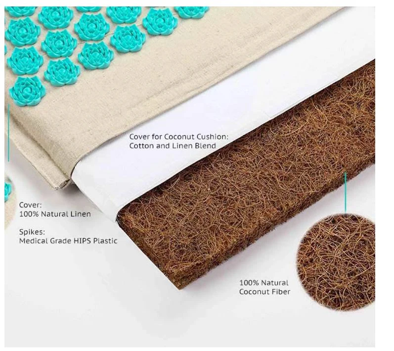 
Natural linen Coconut Acupressure Mat with Carry Bag/Lotus Plastic Spikes Massage Acupuncture mat for back and neck pain relief 