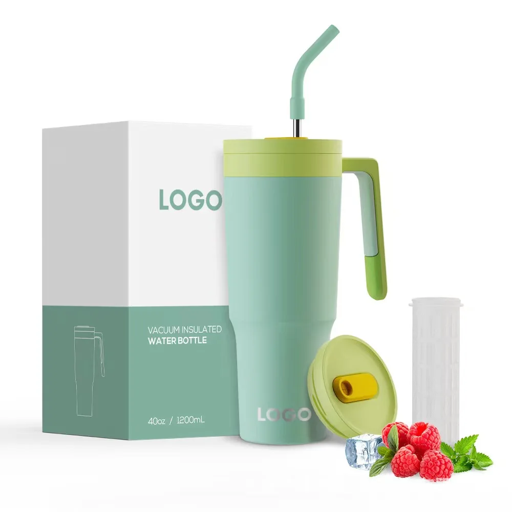 Eco Friendly 40oz Double Wall Stainless Steel Beer Tumbler Insulated Travel Mug Vacuum Coffee Cup With Straw Lid And Brush