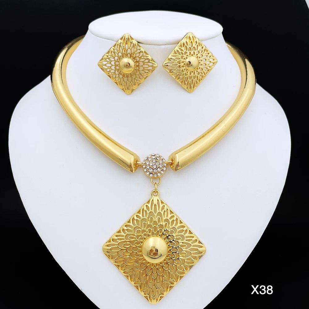 X38 Juepei design jewelry 24K gold  jewelry dubai with necklace earring jewelry set china factory