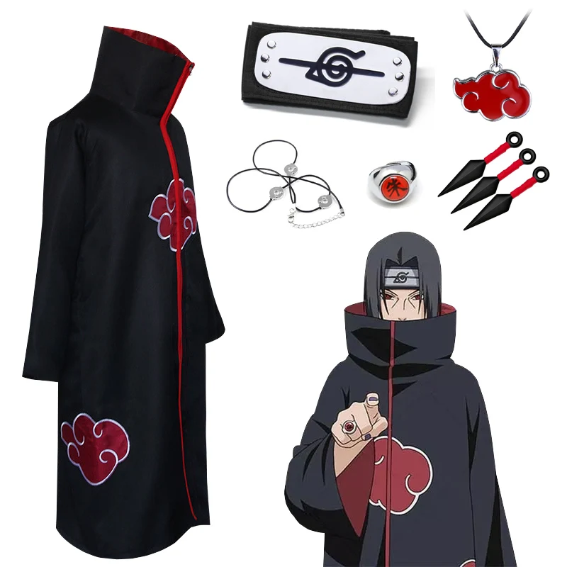 Anime Cosplay Black Jacket Uchiha Itachi Trench Comics Akatsuki Costume Windbreaker Cape Naru to Cloak for Adults
