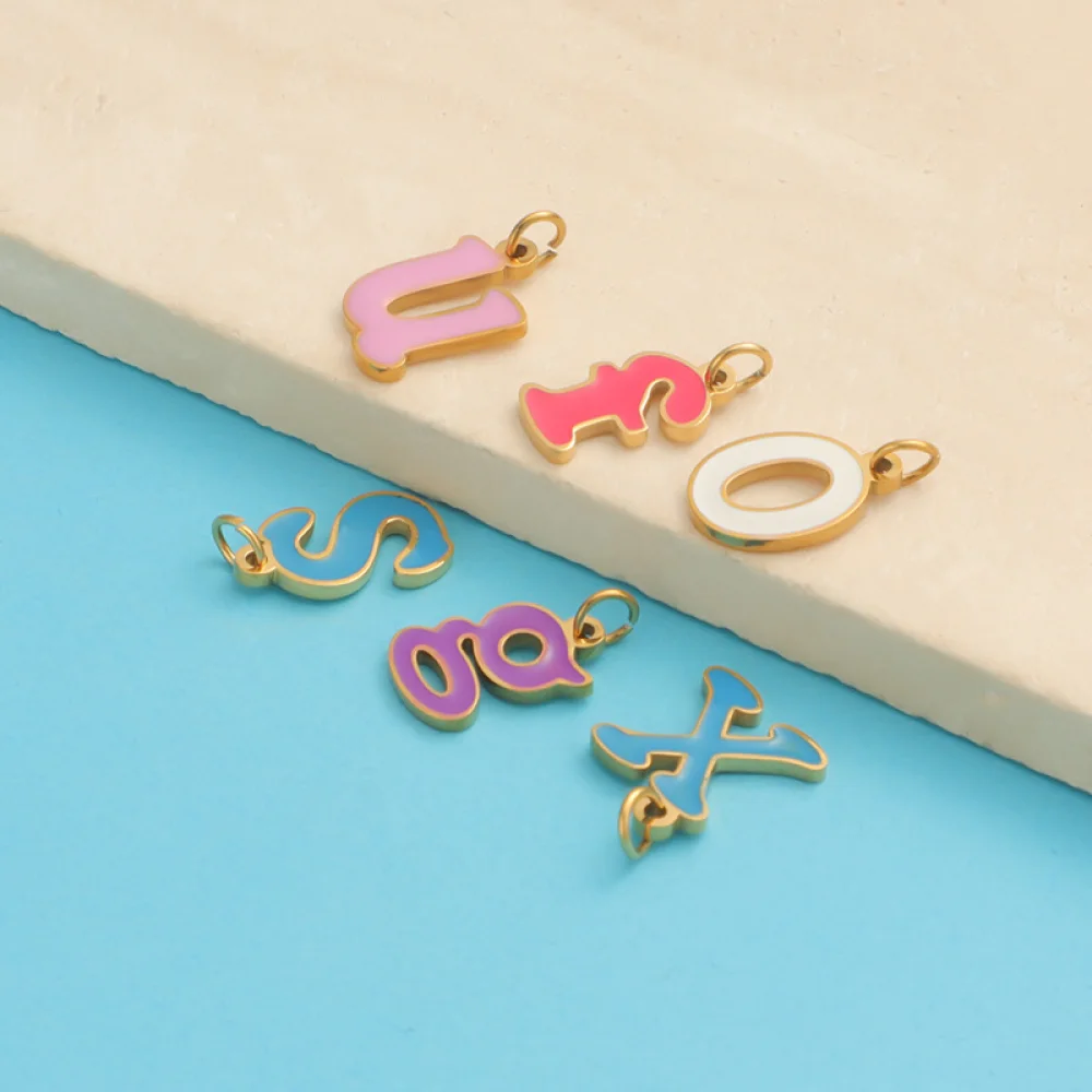 Fashion Diy Accessories Birthday A-Z Initial Jewelry Gold Plated Enamel Stainless Steel Letter Necklace