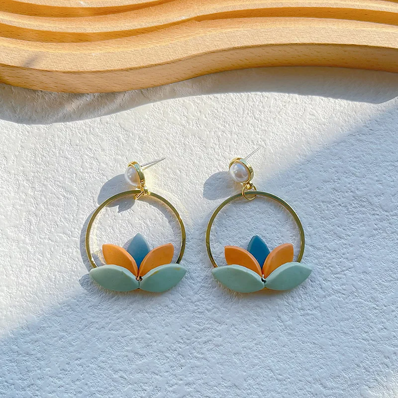 Best-selling Products Geometric Rhinestone Clay Earrings Polymer Handmade Women Splicing Polymer Clay Stud Earrings Wholesale