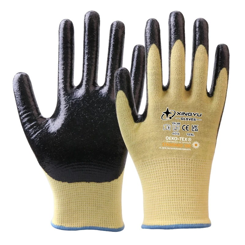 XINGYU Heavy duty rubber gloves Kailaf impregnated black nitrile coated work gloves Safety work gloves