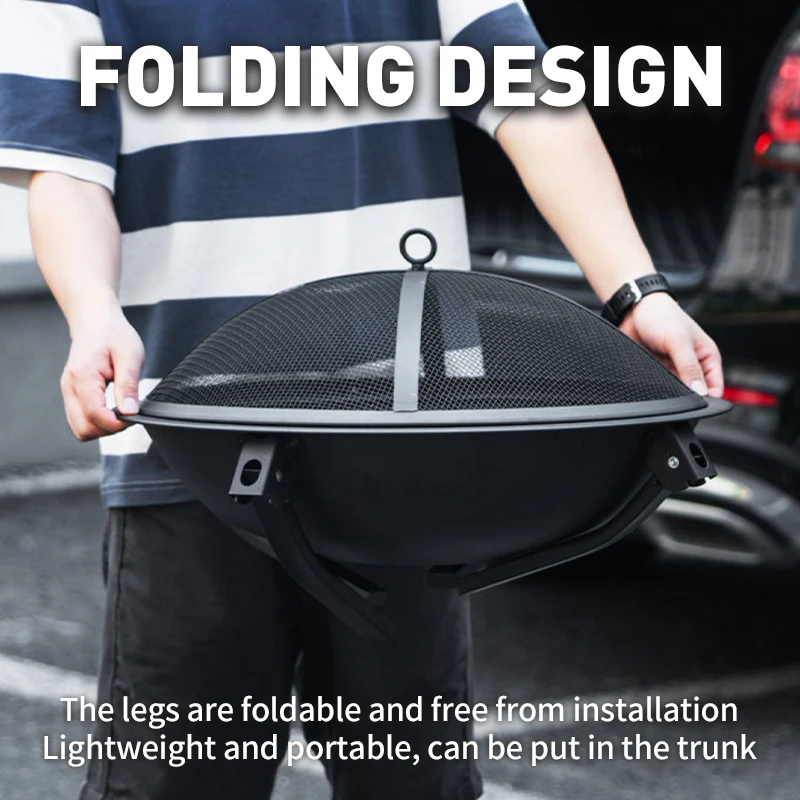 Customized OEM/ODM 48cm wood burning firepit with BBQ grill outdoor fireplace steel fire pit bowl round wood-burning pit