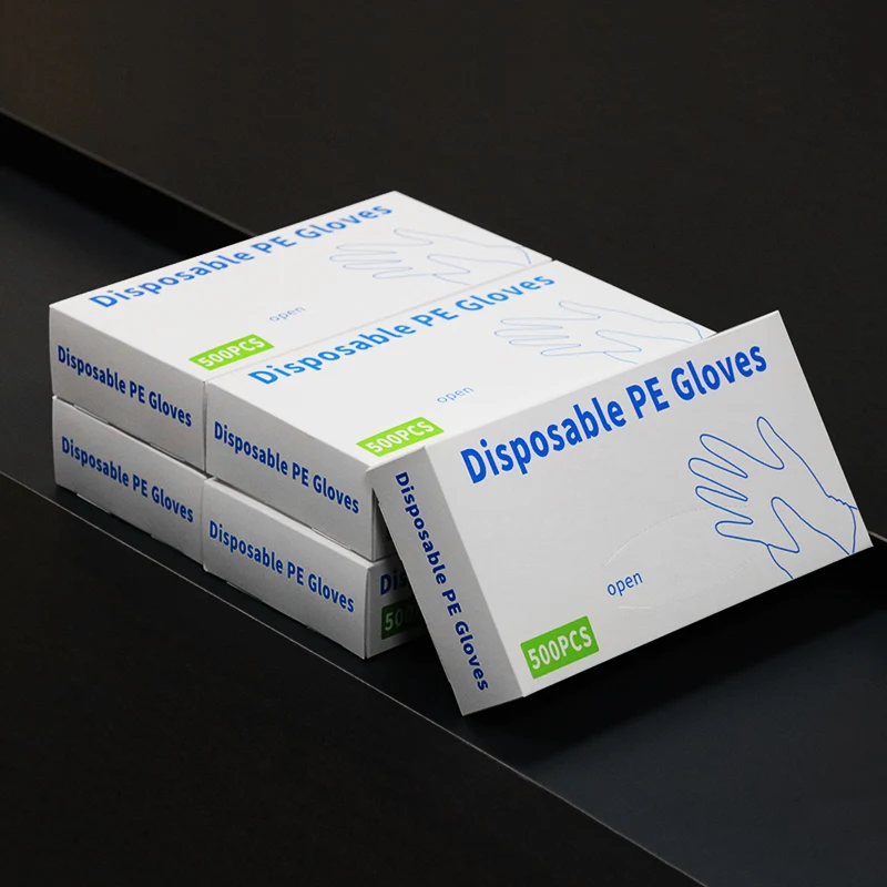 Disposable glove box draws 500 pieces plastic polyethylene gloves for kitchen cleaning household commercial food PE gloves