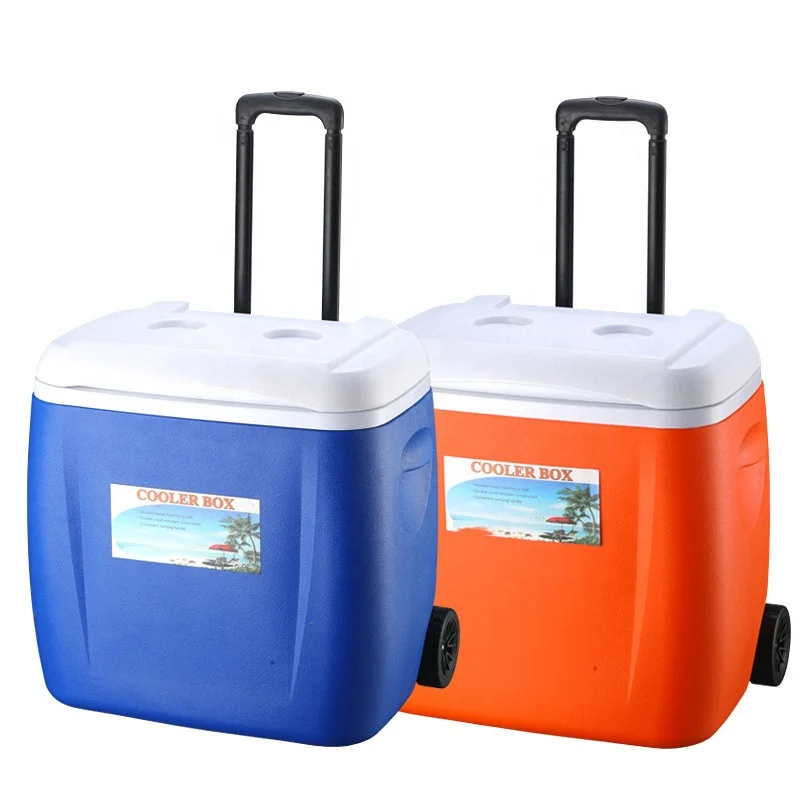 Insulatd lind push button locking telescopic handle durable wheels portable camping 28L eco cooler