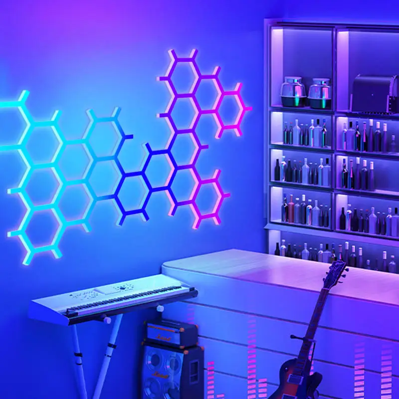 Rgb Tuya App Remote Control Music Rhythm Novelty Smart Home Led Splicing Ambient Night Lights Quantum Wall Lamp For Game Room
