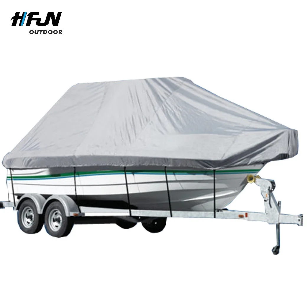 Waterproof 210D polyester fabric t top boat cover with black and grey colors
