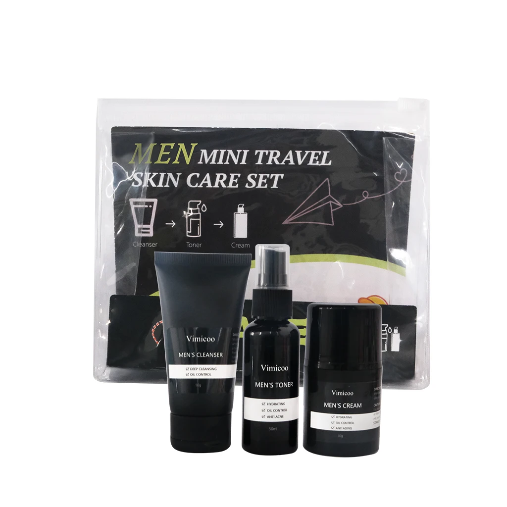 OEM ODM Men Skincare Products Mini Skin Care Set Cleanser Toner Moisturizer Men Mini Travel Skin care Set