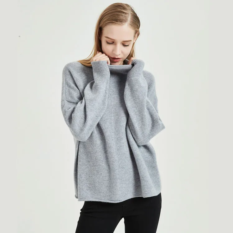 Women Fashion Honeycomb Plain Knit Splicing Turtle Neck Wrap Sweater