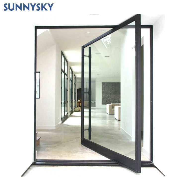 Sunnysky Modern Home Main Entrance Security Entry smart door lock with camera sidelight Aluminum Glass Pivot Door