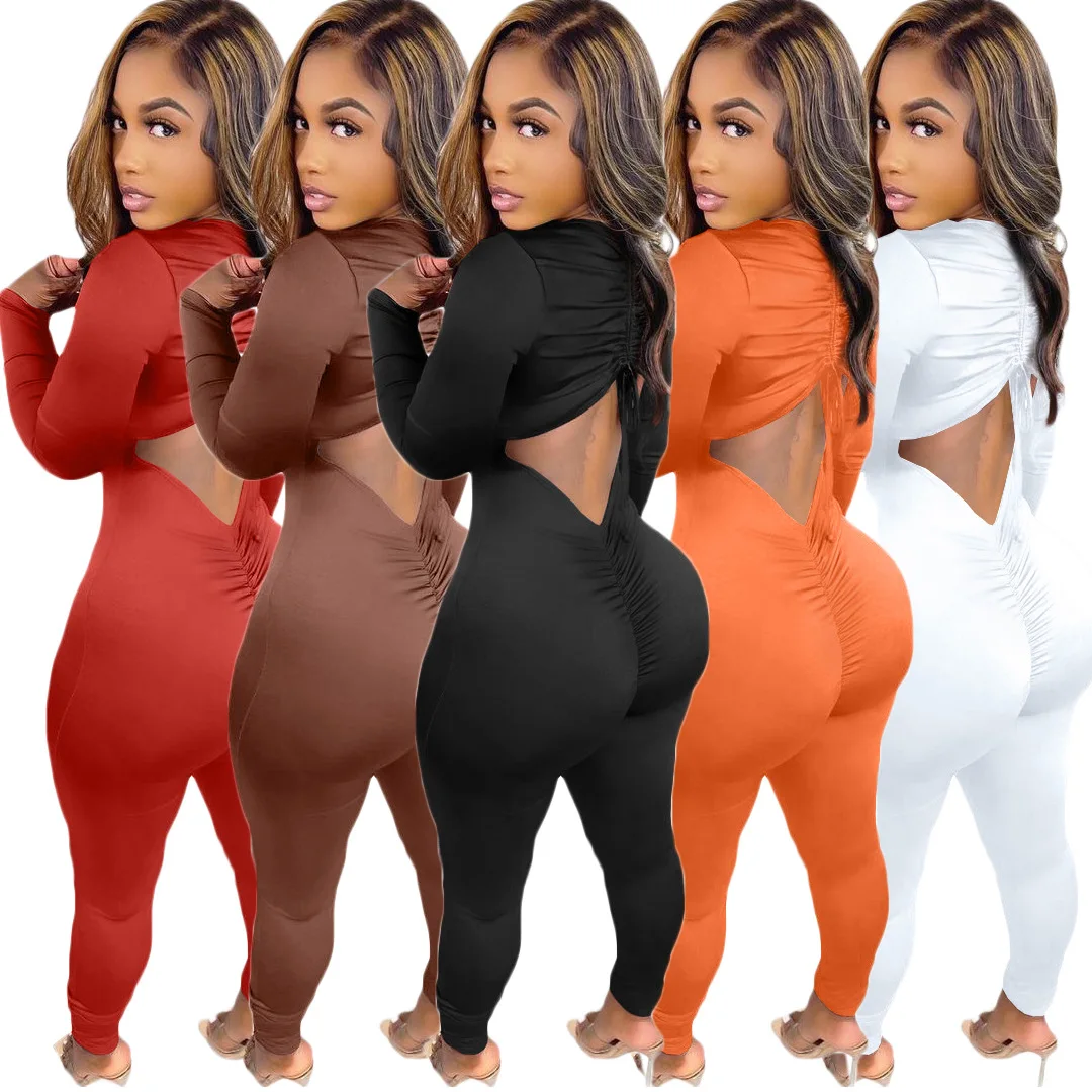 Custom Backless Cami Jumpsuit for women hollowed out long sleeves jumpsuit backless one piece Jumpsuit women