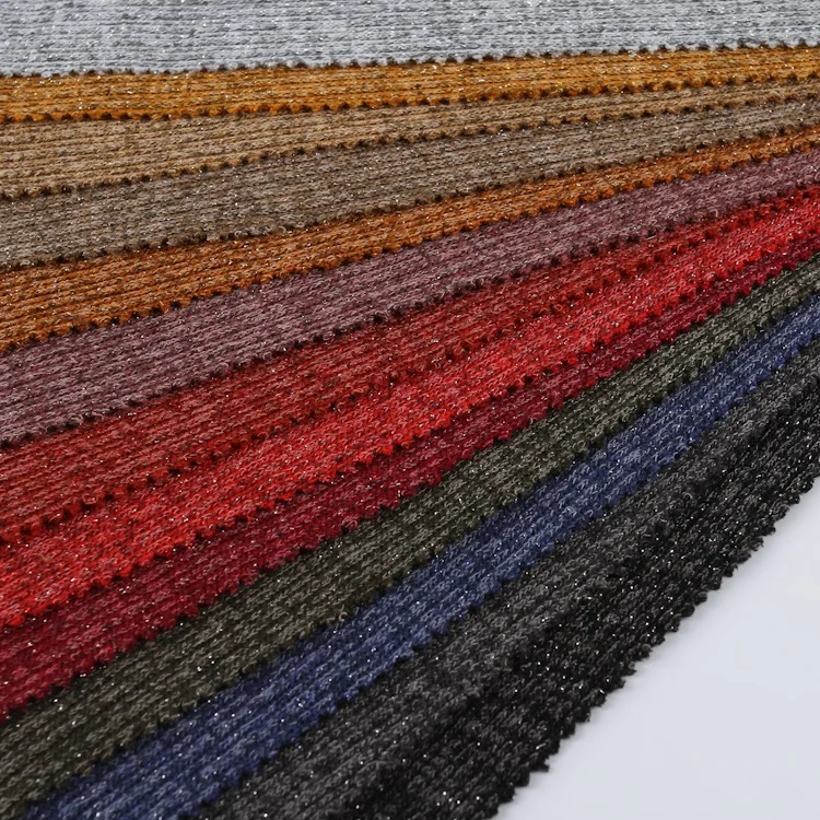Custom color textiles poly rayon  spandex rib stretch polyester tejidos con lurex knit tessuti fabric and textiles for clothing