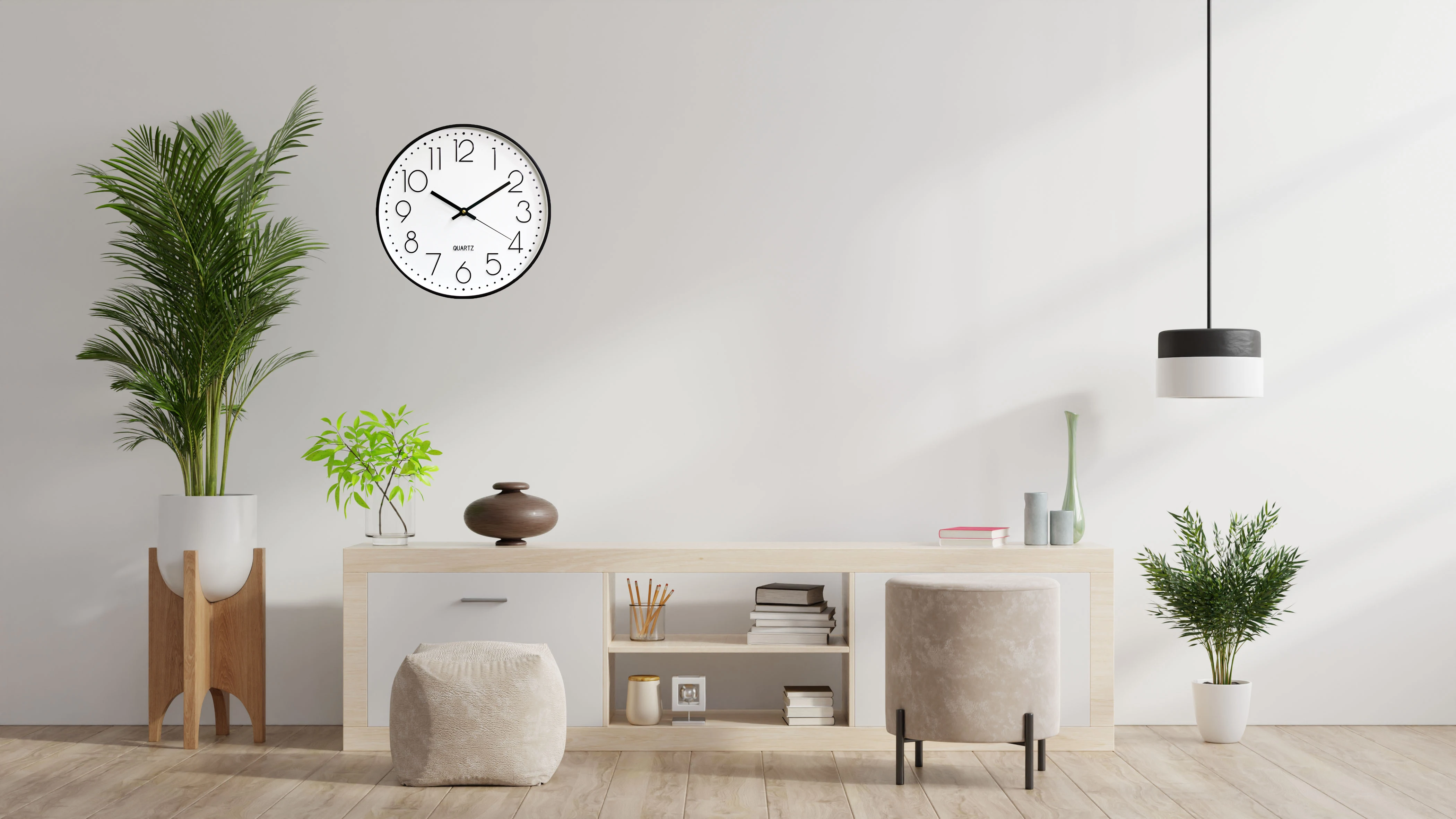 12 Inch White Modern Design Round Silent Non-ticking Customized Cheap Plastic Wall Clock with 3D Numbers for Home Decoration