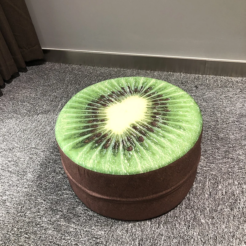 RTS 2023  customized  kids children Kiwi fruit watermelon printing polyester folding decor storage ottoman round chair