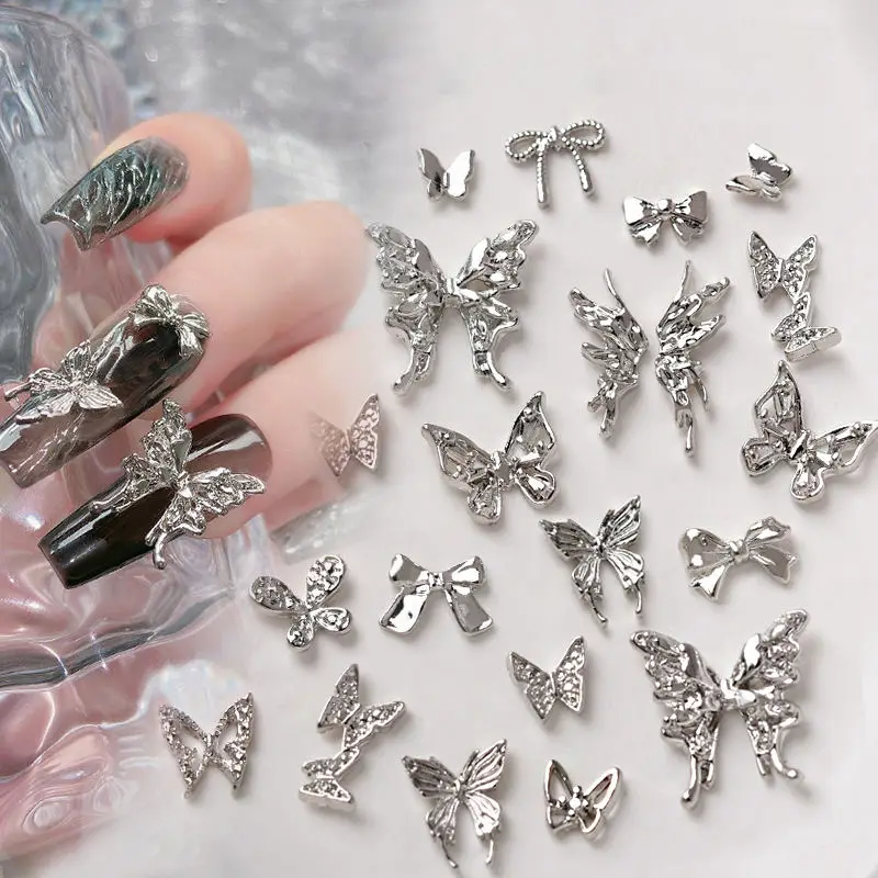 10pcs/Bag Silver Metal Butterfly Nail Charms 2024 Other Nails Products