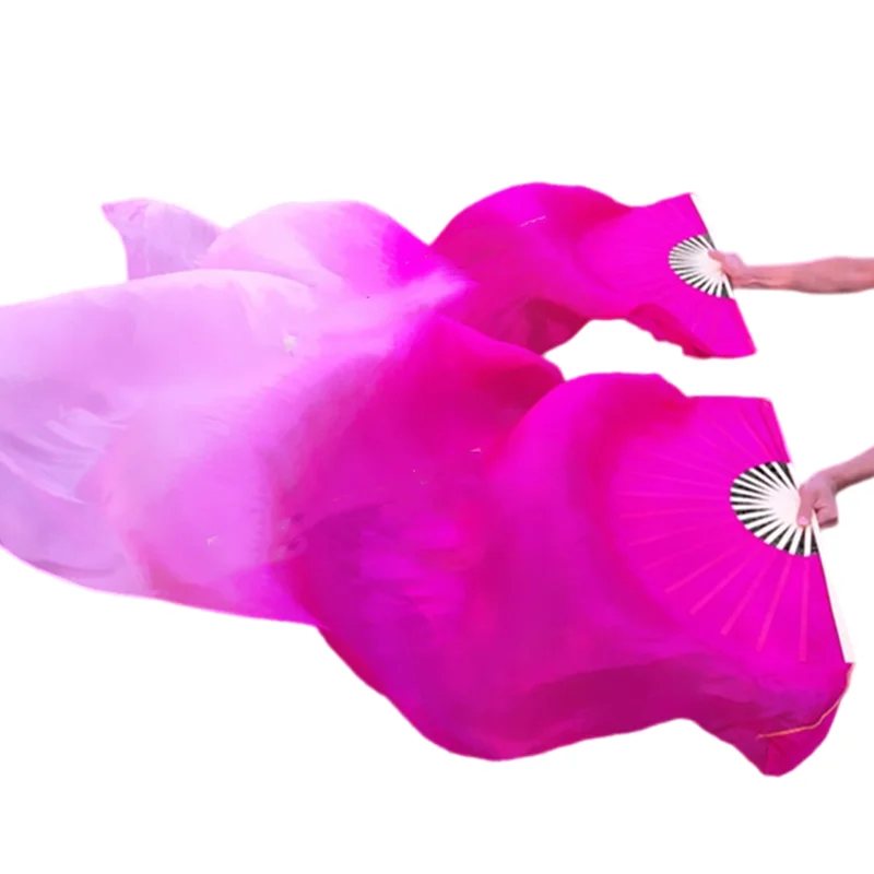 2 Colors Gradient Silk Veil Extra Long Double Sided Belly Dance Fan 180cm Pairs Adults Women ATS Concert Music Show Costume