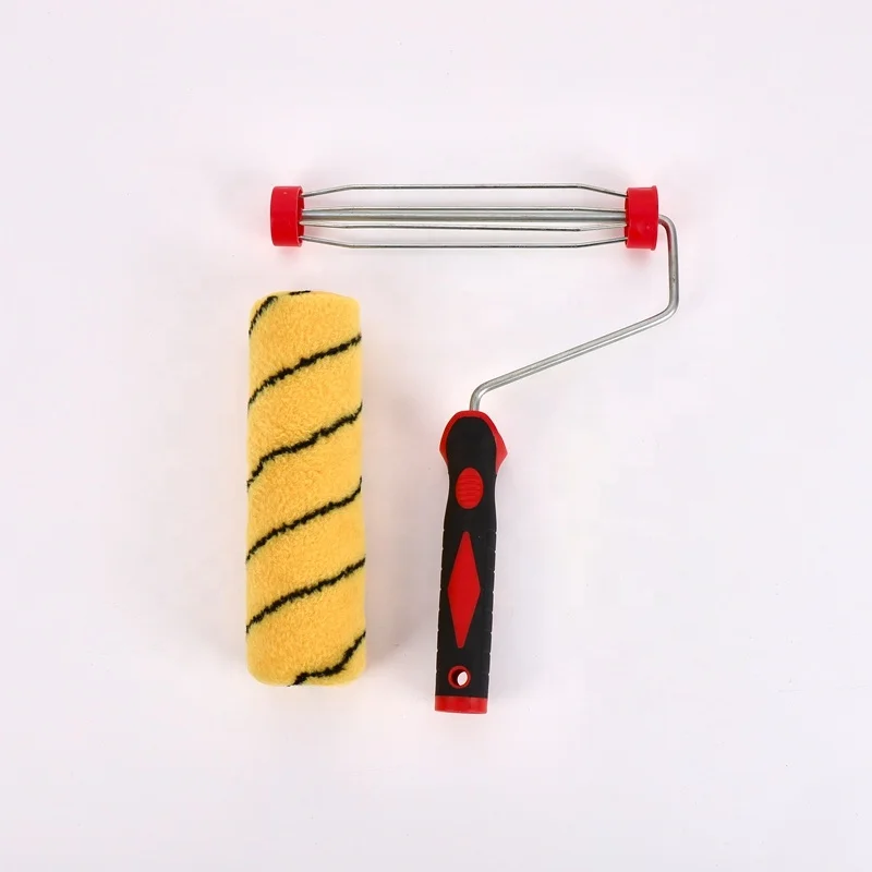 BIYU 9inch Paint Roller Tiger Polyester Material Birdcage  Bracket  with Red and Black Rubber material Handle