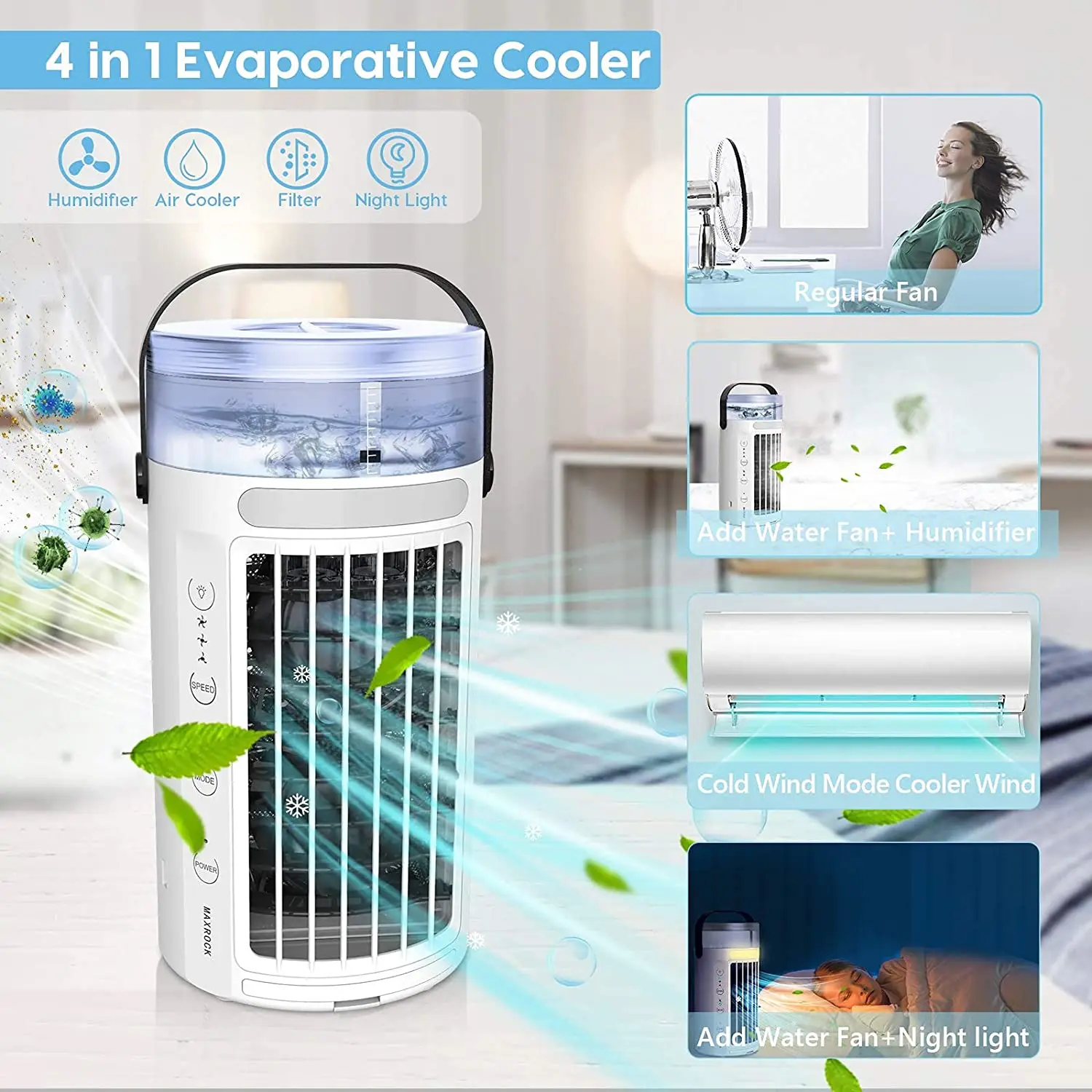 Cooling air fan blade tower water mist fans cooling adjustable speed portable no batteries tower cooling fan