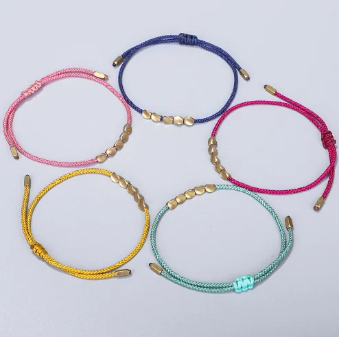 Men Women Trendy Golden Copper Beads adjustable Red String Hand Woven Chinese Lucky Tibetan Buddhist Bracelet