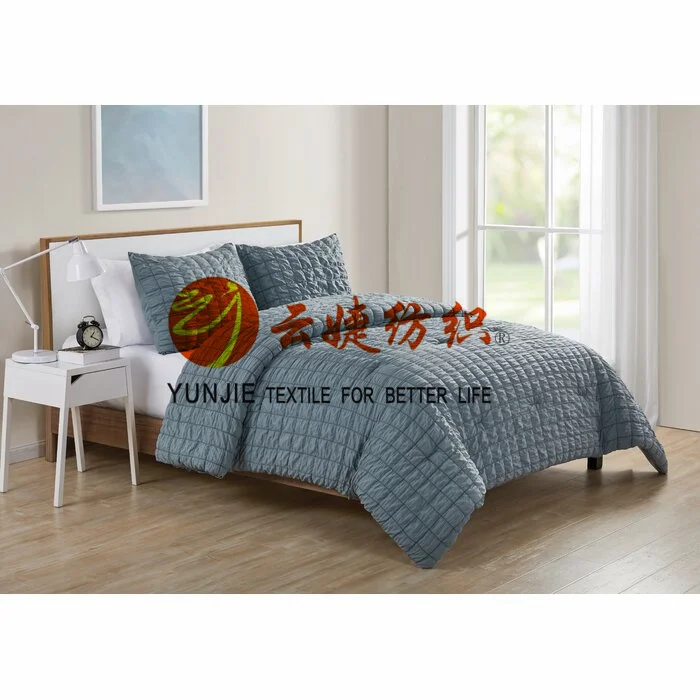 Soft Wash Check Pattern Microfiber Seersucker Comforter Bedding Fabric