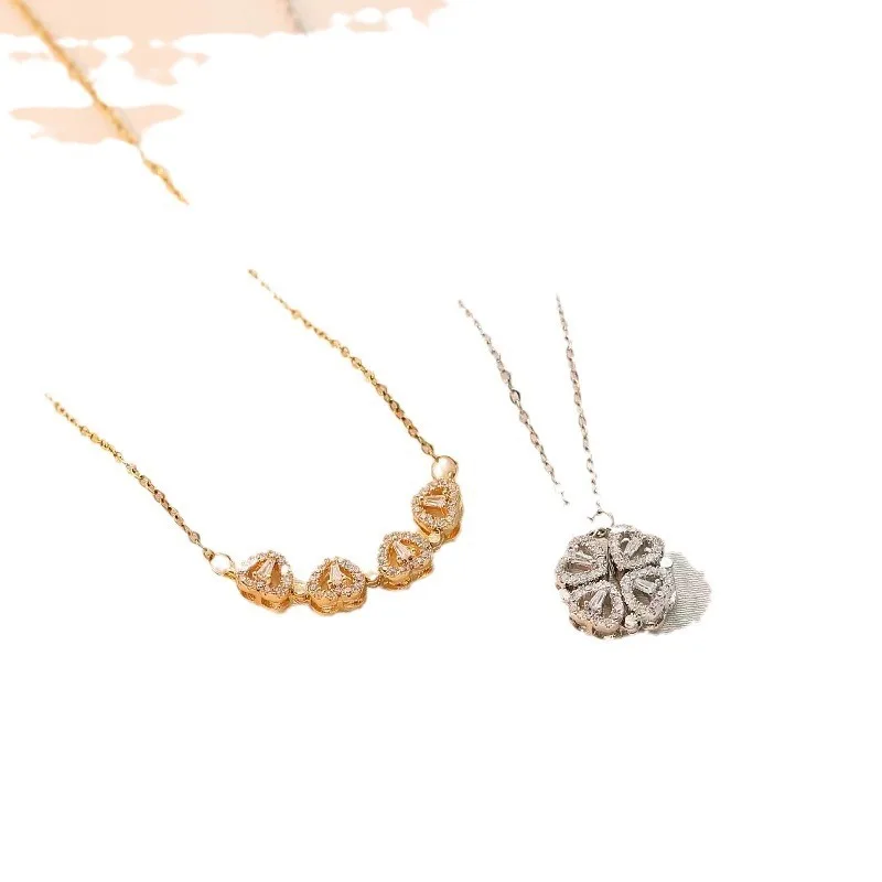 High Quality Silver Necklace Cubic Zirconia Pendent Dainty 18k Gold Plated  Four Leaf Clover Silver Necklace