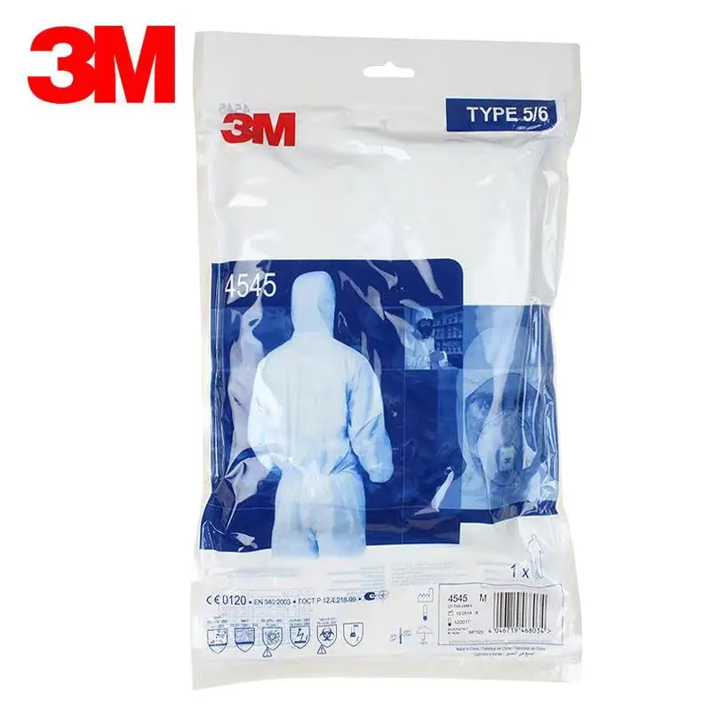 3 M 4545 CE0120 white protective jumpsuit gown with hood