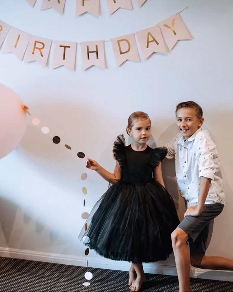 Cross-border Best Selling Products Western Style Solid Fly Fly Sleeve Puffy Gauze Kid Clothes Girls dresses