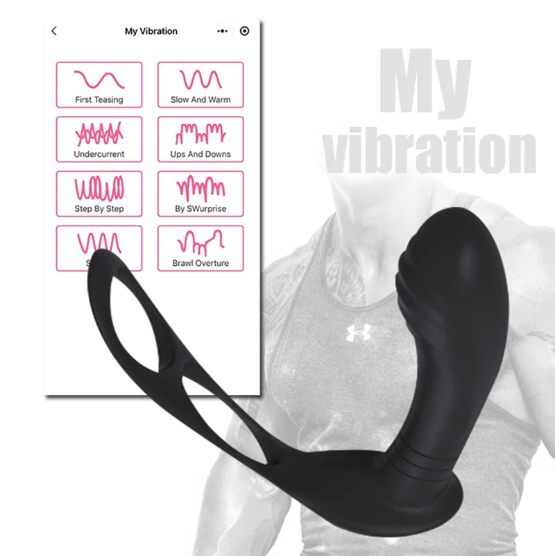Silicone Anal Vibrator Delay Ejaculation Cock Vibrating Penis Ring Anal Butt Plug Thrusting Electric Prostate Stimulator Massage