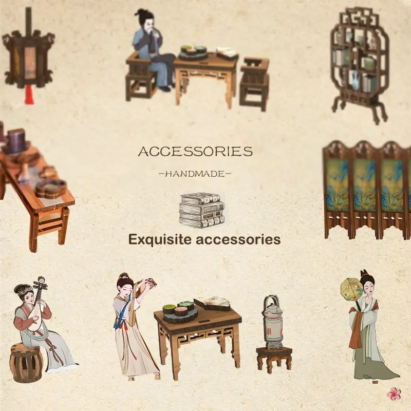 CuteBee New Year Gifts Chinese Story Elegant Song  DIY Miniature Wooden House Book Nook with LED Night Light Bookend