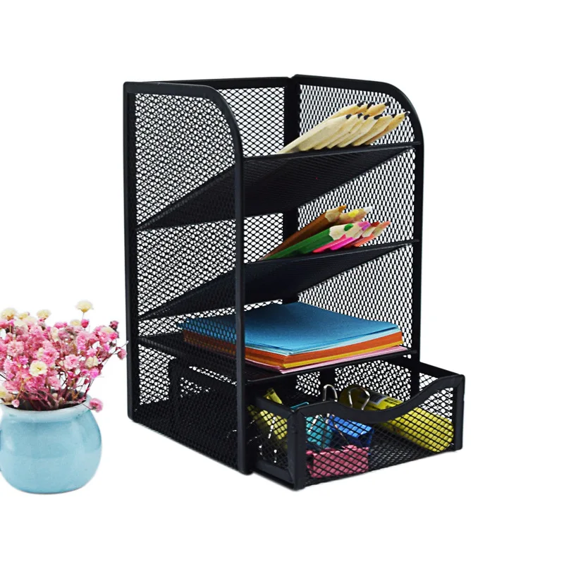 Premium Quality Iron Mesh Pencil Holder Organizer For Office And School 2-cell Skew Pencil Holder Storage Box