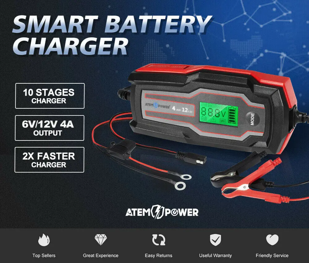 
4A 6V/12V Automatic SLA AGM Car Truck Boat Motorcycle Smart Battery Charger 