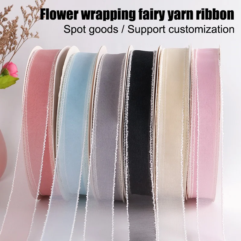 Wholesale Customized 25mm Flowers Packaging Sari Silk Ribbon Organza Yarn Ribbons For Wrapping Packaging Straw Hat