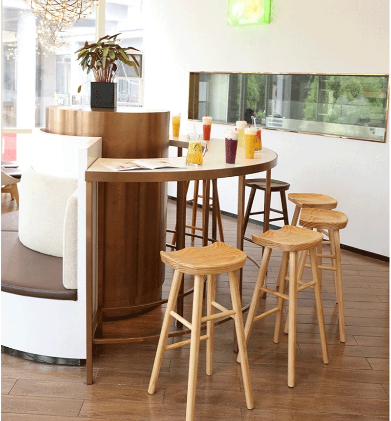 Solid wood high chair home light luxury solid wood bar stool solid wood high chair bar milk tea shop stool