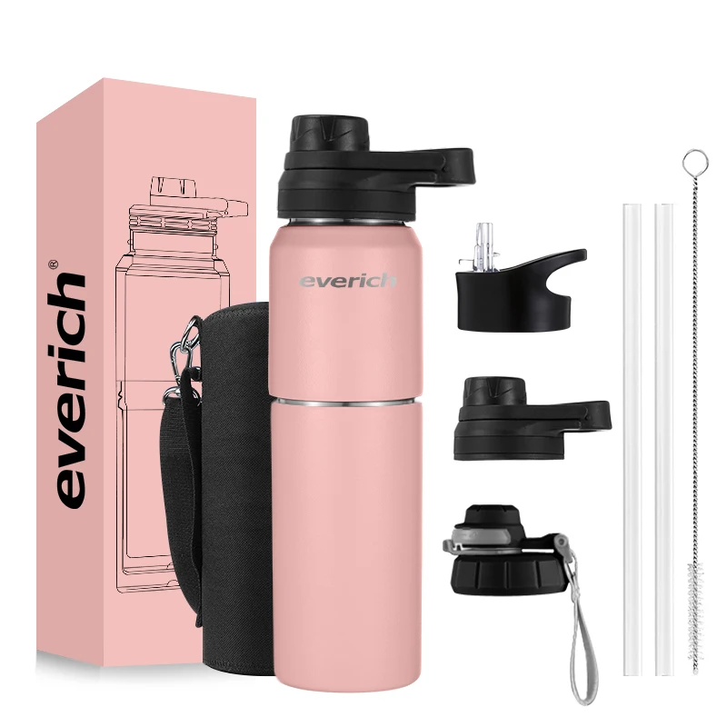 Triple Wall Insulated Water Bottles 304 Stainless Steel Thermos Bottle Wide Mouth with Different lids( Handle Lid & Straw Lid)