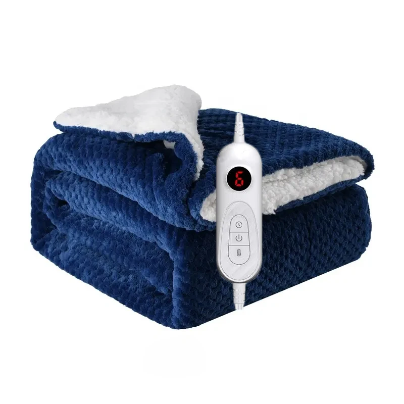 2024  Machine Washable Electric Heating Throw Heated Blanket Soft Flannel Pineapple Pattern and Sherpa Fleece