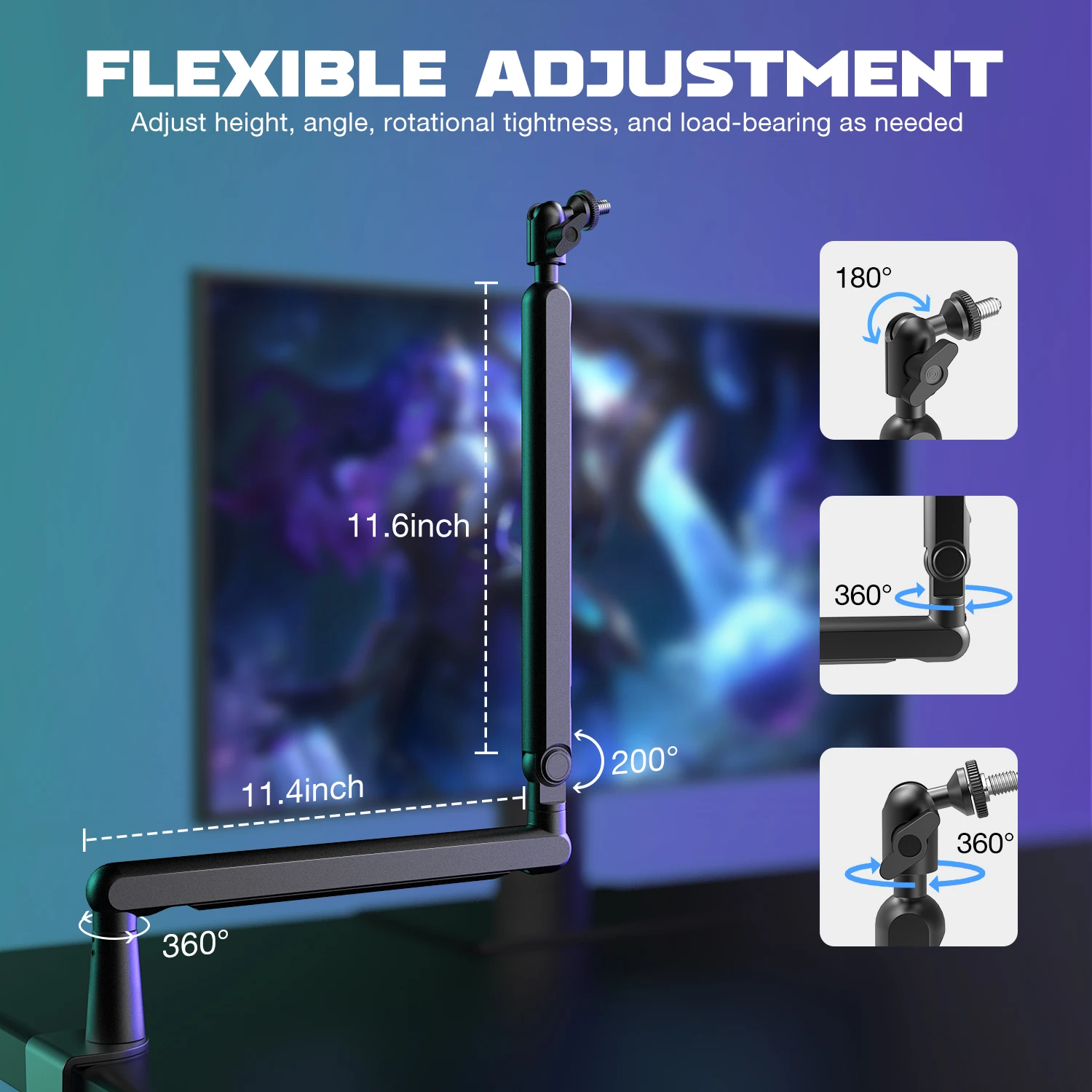 Fifine Ampligame TAM8 RGB Dynamic Gaming Mic XLR USB Streaming Mic Adjustable Mic Boom Arm With Durable Clamp Gaming Microphone