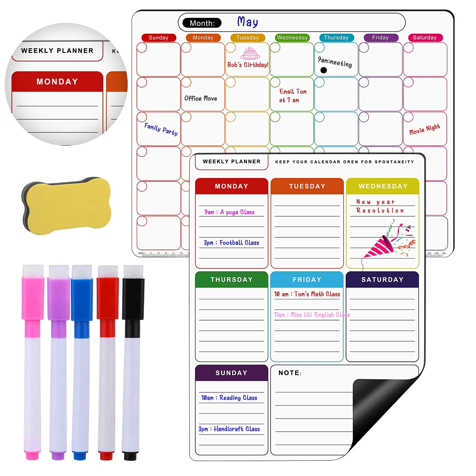 Customized Kids Adults Planner for Home Office Magnetic Dry-Erase Calendar for Fridge Monthly and Weekly Calendar Whiteboard