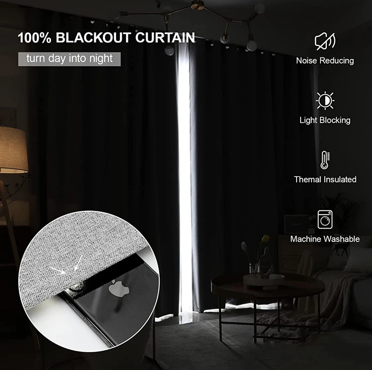 Modern hotel Eyelet Linen Burlap drapes 100% Blackout fabric Insulated Solid Curtains For the Living Room