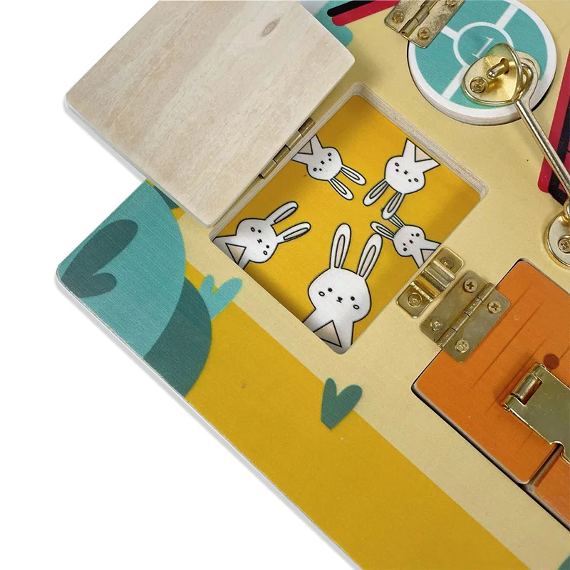 KIU wood  montessori busy board for toddlers wooden Educational Locks and Latches Board Travel Toy for Infant