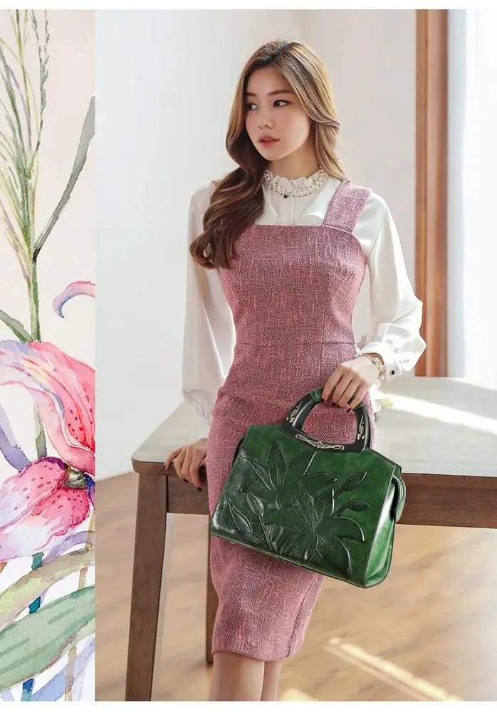 JIANUO hot selling women high quality leather handbags most popular embossed handbags